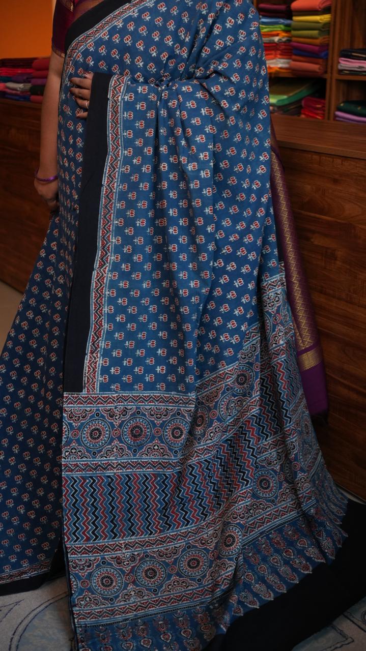 Ajrakh Cotton Saree - 46-12-01-08 (BHUJODI)