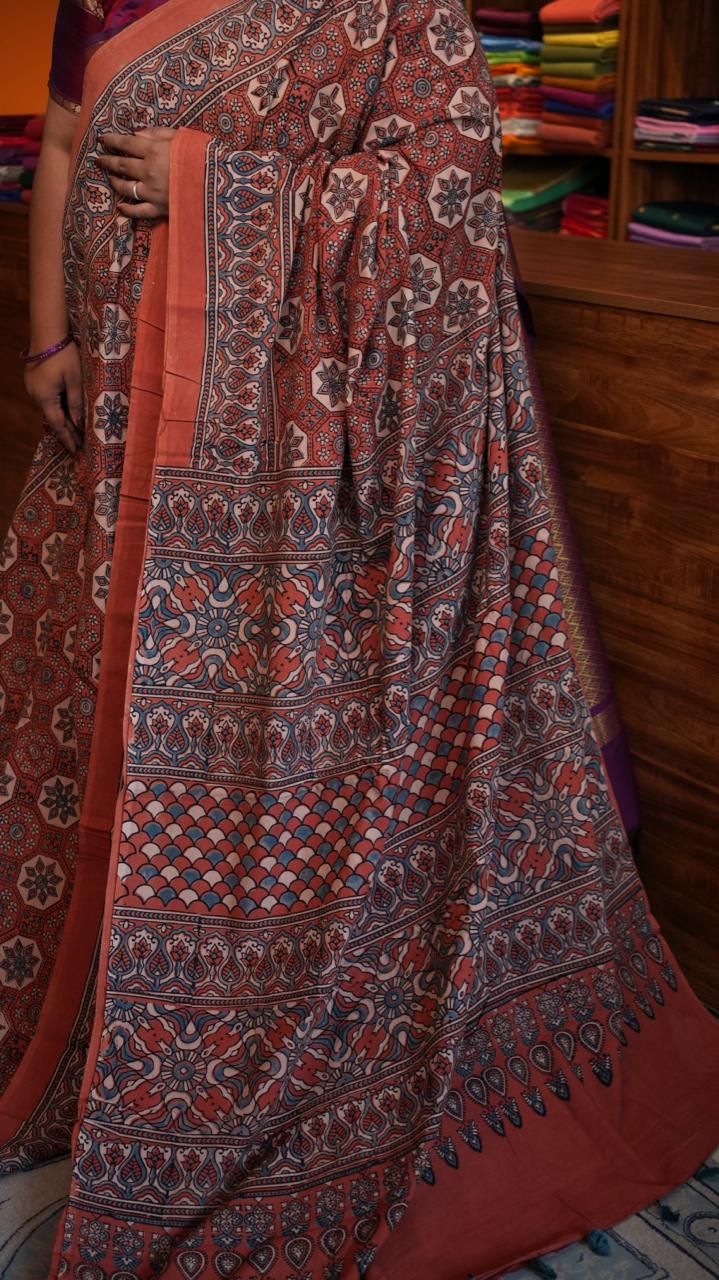 Ajrakh Cotton Saree - 46-12-01-05 (GERU)