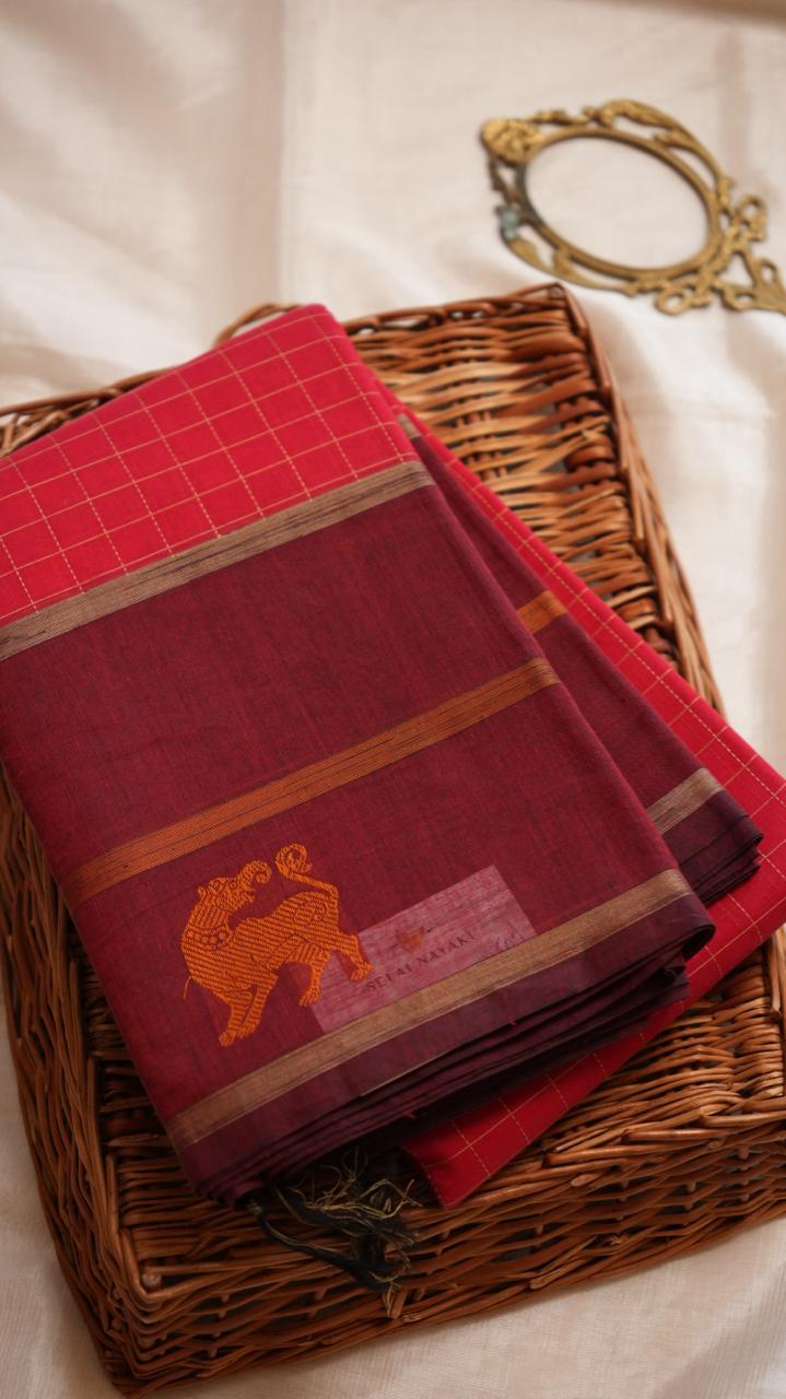 Grand Kanchi Cotton Sarees - 01-02-14-PCS-01 ( KUMKUMA POO)