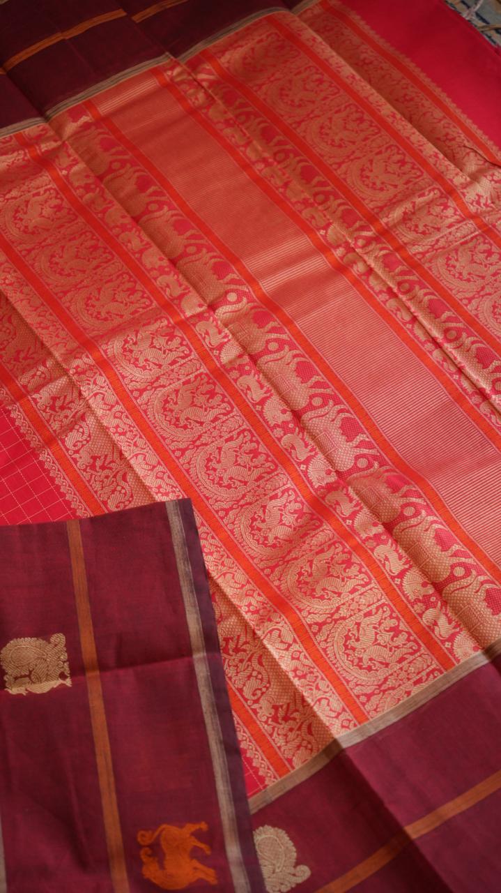 Grand Kanchi Cotton Sarees - 01-02-14-PCS-01 ( KUMKUMA POO)