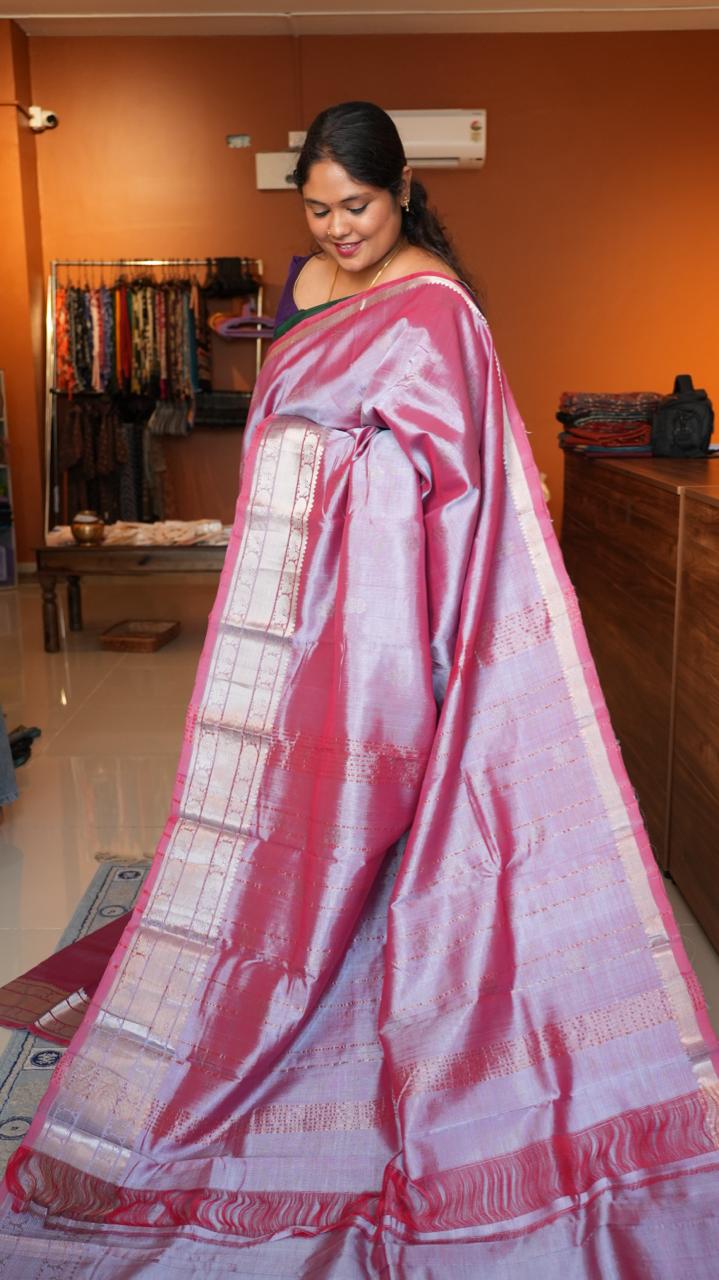 Mangalgiri Kanchi Border Saree - 15-04-03-03 ( GULABI REKHA)