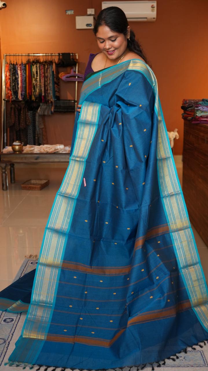 Kanchi Cotton Saree - 01-03-03-16 (AAZHI NEELAM)