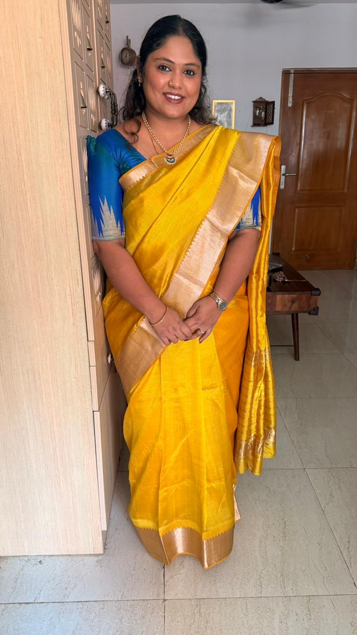 Mangalgiri Silk Cotton Saree - 15-06-01-10 (Sampanga Yellow)