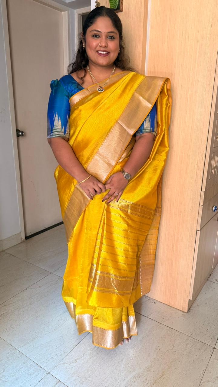 Mangalgiri Silk Cotton Saree - 15-06-01-10 (Sampanga Yellow)