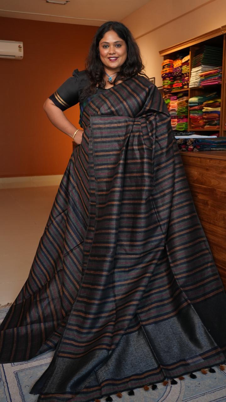 *PREORDER ONLY* Baghalpuri Pure Linen Sarees -06-06-01-02 (RAVEN BRONZE) SHIPS IN 1 WEEK!