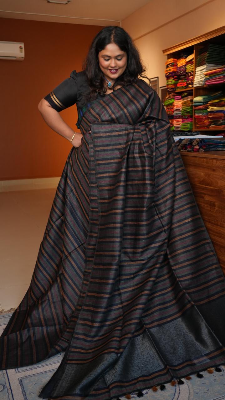 *PREORDER ONLY* Baghalpuri Pure Linen Sarees -06-06-01-02 (RAVEN BRONZE) SHIPS IN 1 WEEK!