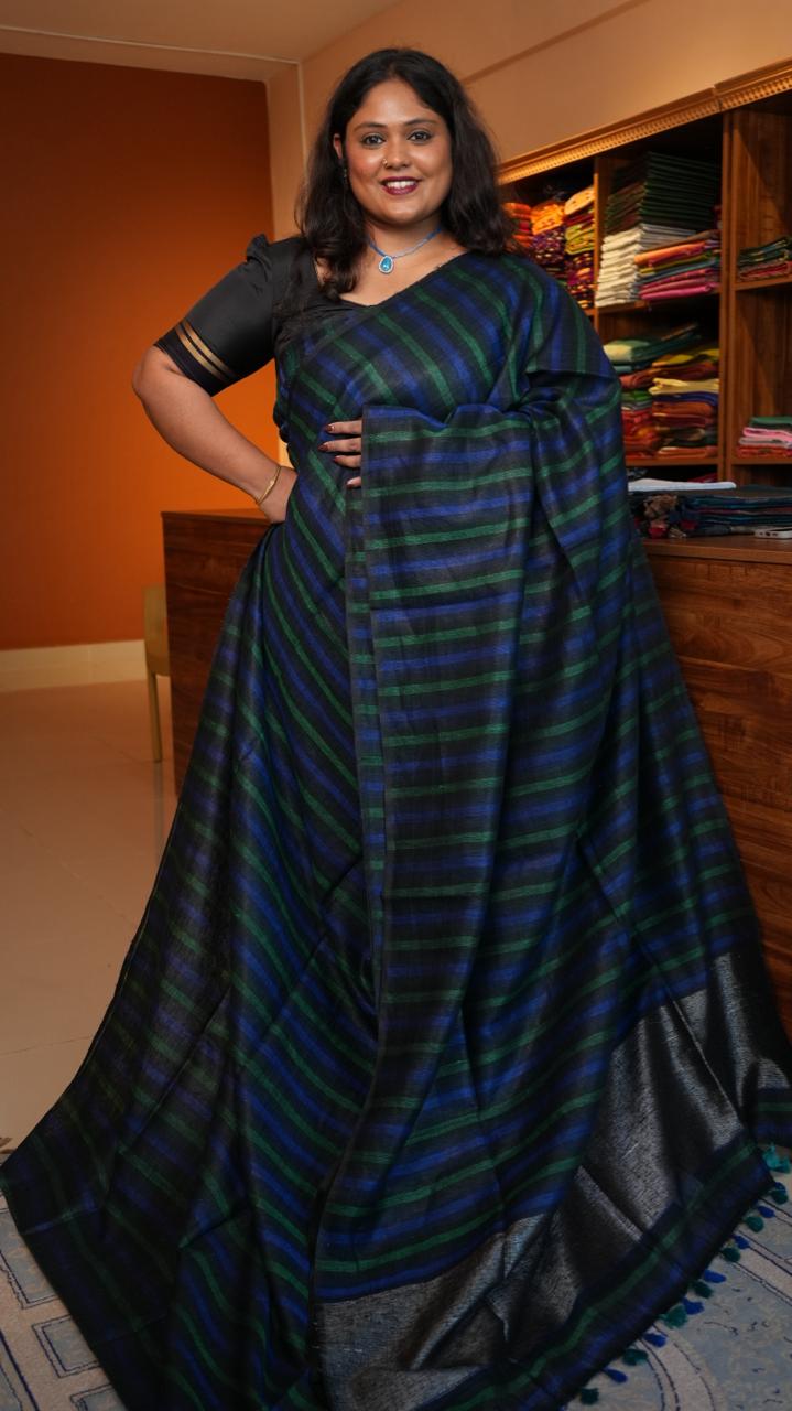 *PREORDERS ONLY* Baghalpuri Pure Linen Sarees -06-06-01-01 (GABLES NAVY) SHIPS IN 1 WEEK!