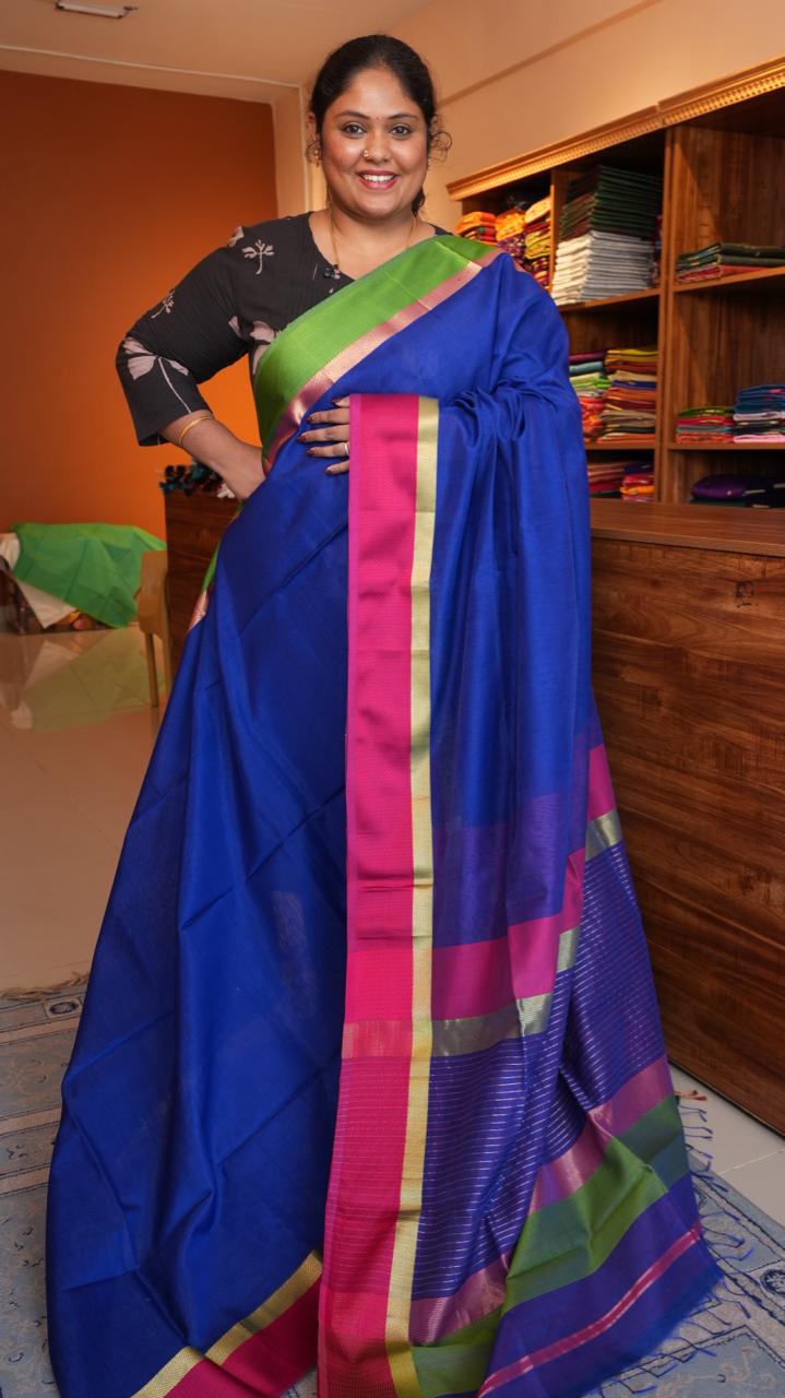 Maheshwari Silk Cotton Saree -05-12B-04-09 (MOR NEEL)