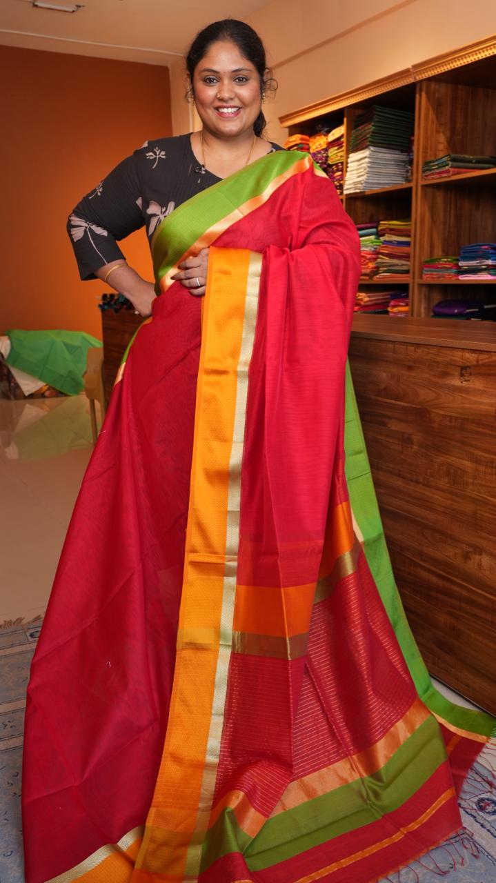 Maheshwari Silk Cotton Saree -05-12B-04-05 (UTSAV LAAL)