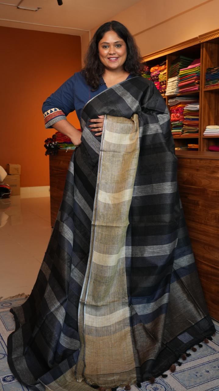 Bhagalpuri Pure Linen Saree - 06-06-01-05 (SAND PINOT)
