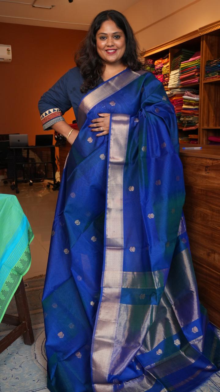 Maheshwari Lotus Bhutta Saree -05-06B-01-07 (HIDDEN SAPPHIRE)