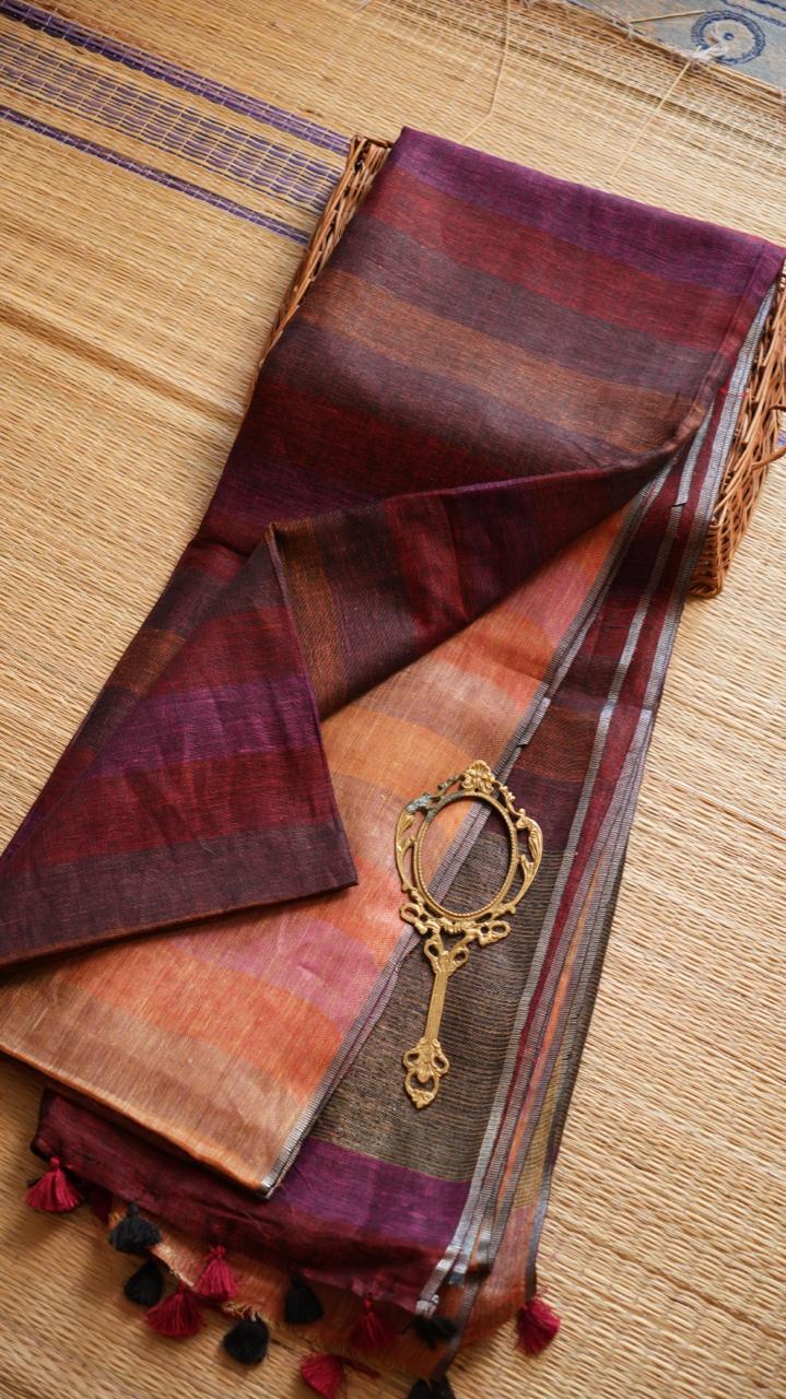 Bhagalpuri Pure Linen Saree - 06-06-01-06 (VELVET MULBERRY)
