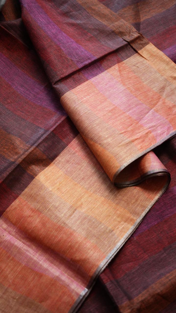 Bhagalpuri Pure Linen Saree - 06-06-01-06 (VELVET MULBERRY)
