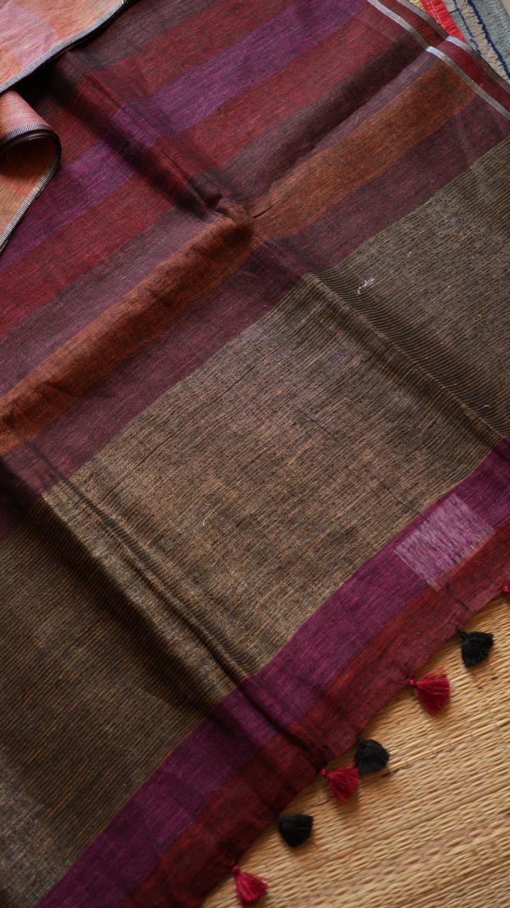Bhagalpuri Pure Linen Saree - 06-06-01-06 (VELVET MULBERRY)