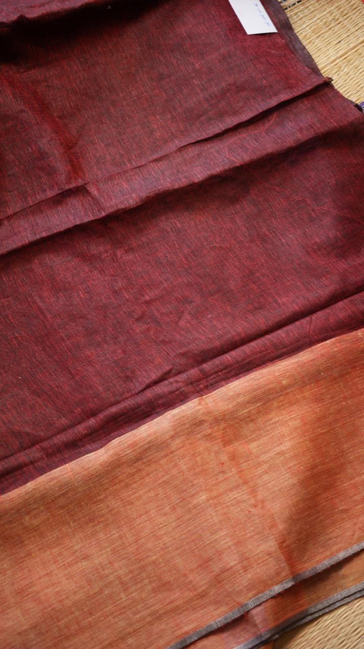 Bhagalpuri Pure Linen Saree - 06-06-01-06 (VELVET MULBERRY)