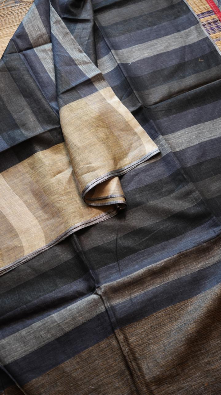Bhagalpuri Pure Linen Saree - 06-06-01-05 (SAND PINOT)