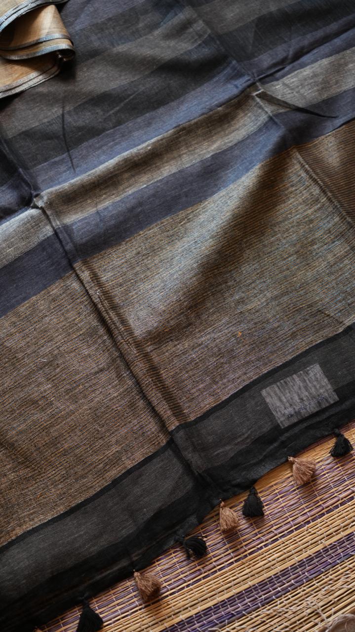 Bhagalpuri Pure Linen Saree - 06-06-01-05 (SAND PINOT)