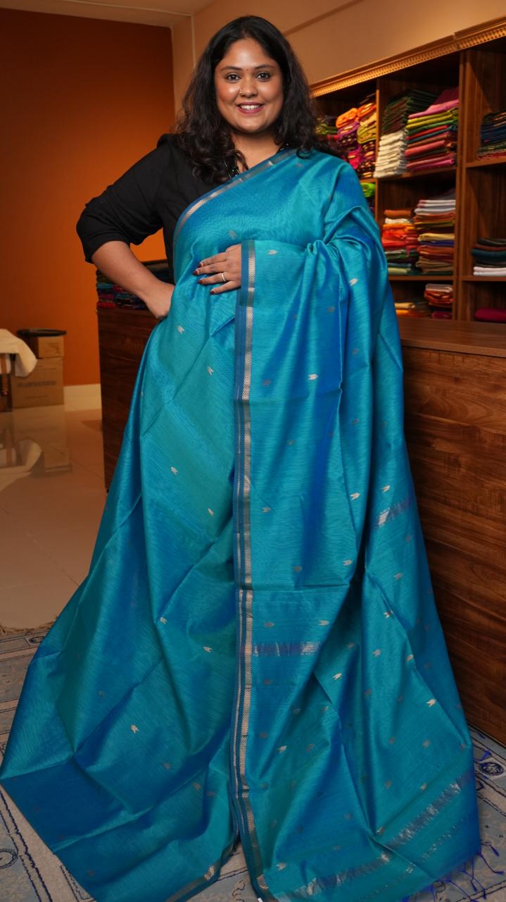 Maheshwari Silk Cotton Saree - 05-06B-04-07 (LAGOON BREEZE)