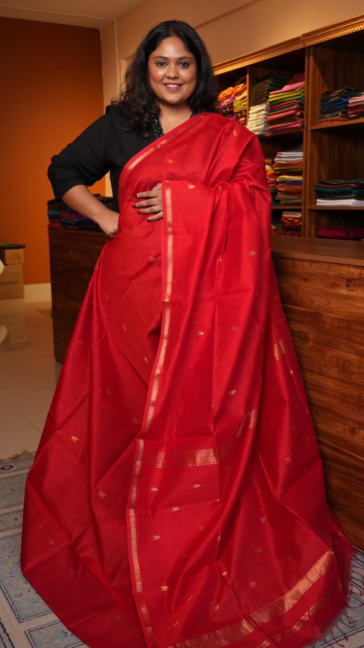Maheshwari Silk Cotton Saree - 05-06B-04-03 (CRIMSON SUNSET)