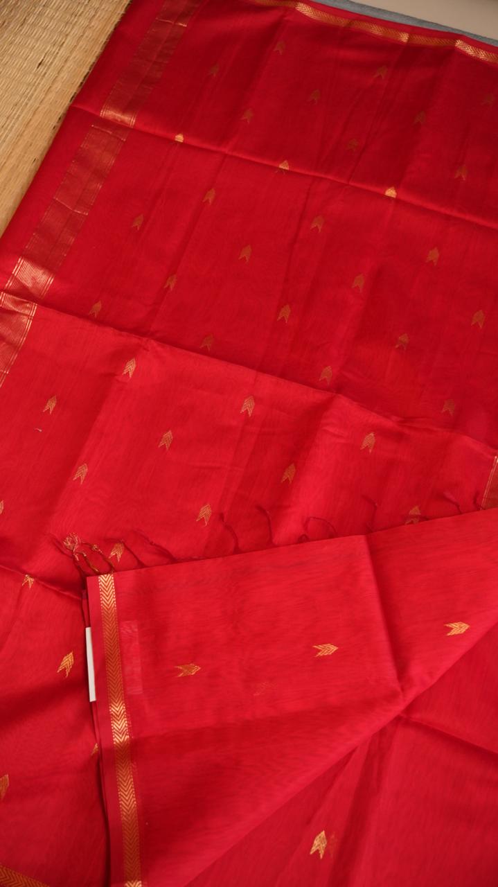 Maheshwari Silk Cotton Saree - 05-06B-04-03 (CRIMSON SUNSET)