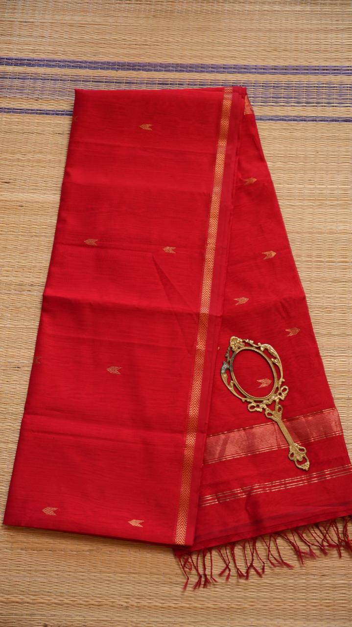 Maheshwari Silk Cotton Saree - 05-06B-04-03 (CRIMSON SUNSET)