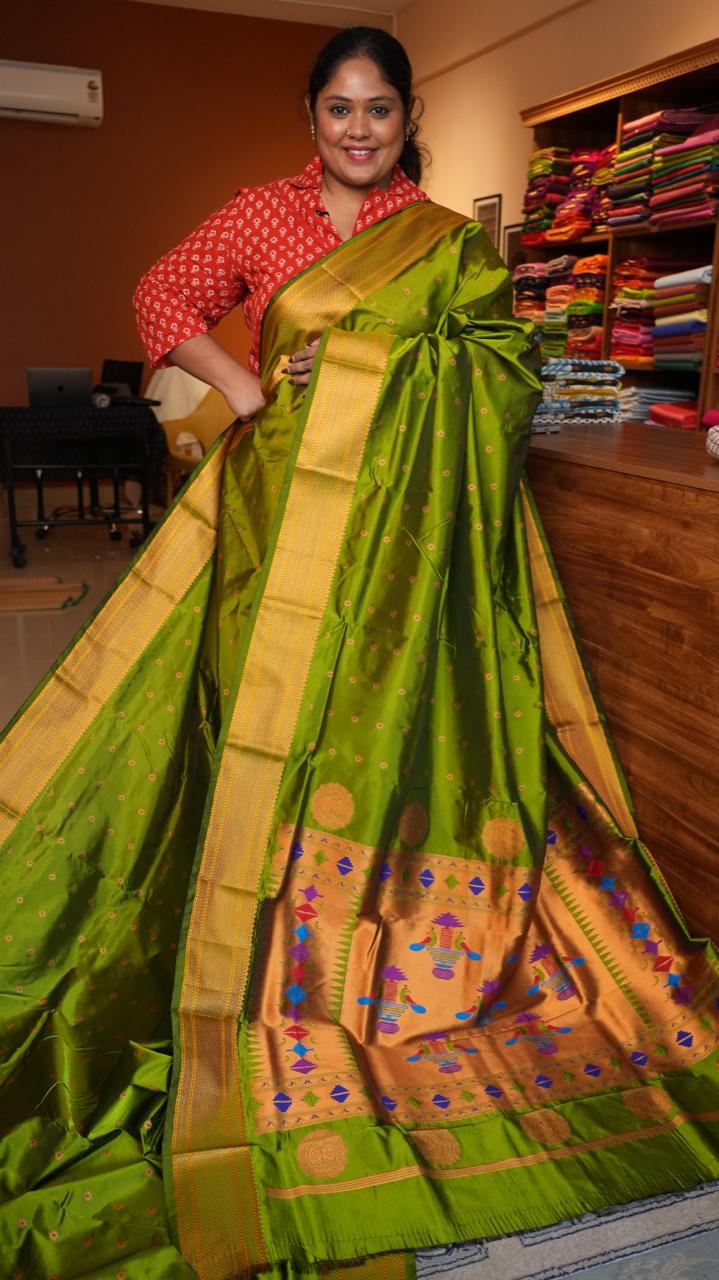 Paithani Semi Silk Sarees - 44-06-01-07 (HARA KABOOTAR)