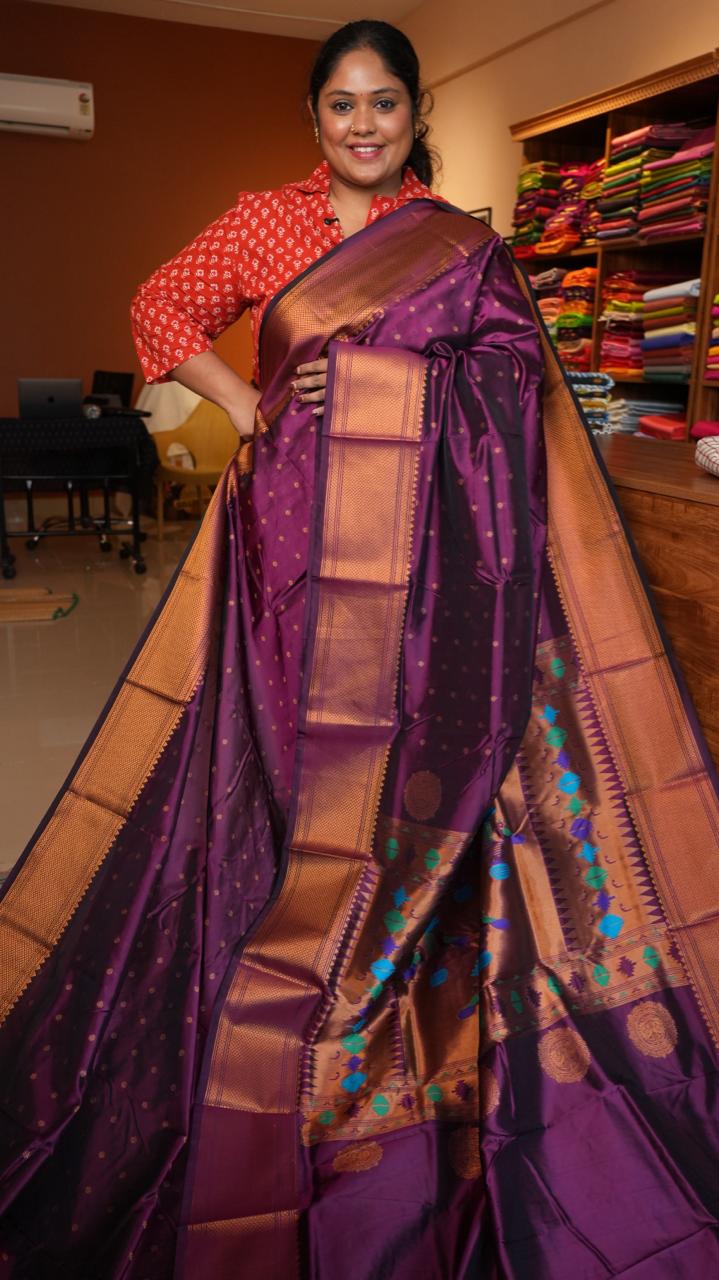 Paithani Semi Silk Sarees - 44-06-01-02 (JAMUNI PATANGA)