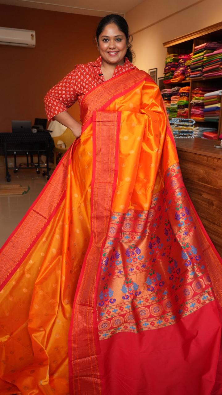 Paithani Semi Silk Sarees - 44-01-01-06 (SUNEHRI MACHLI)