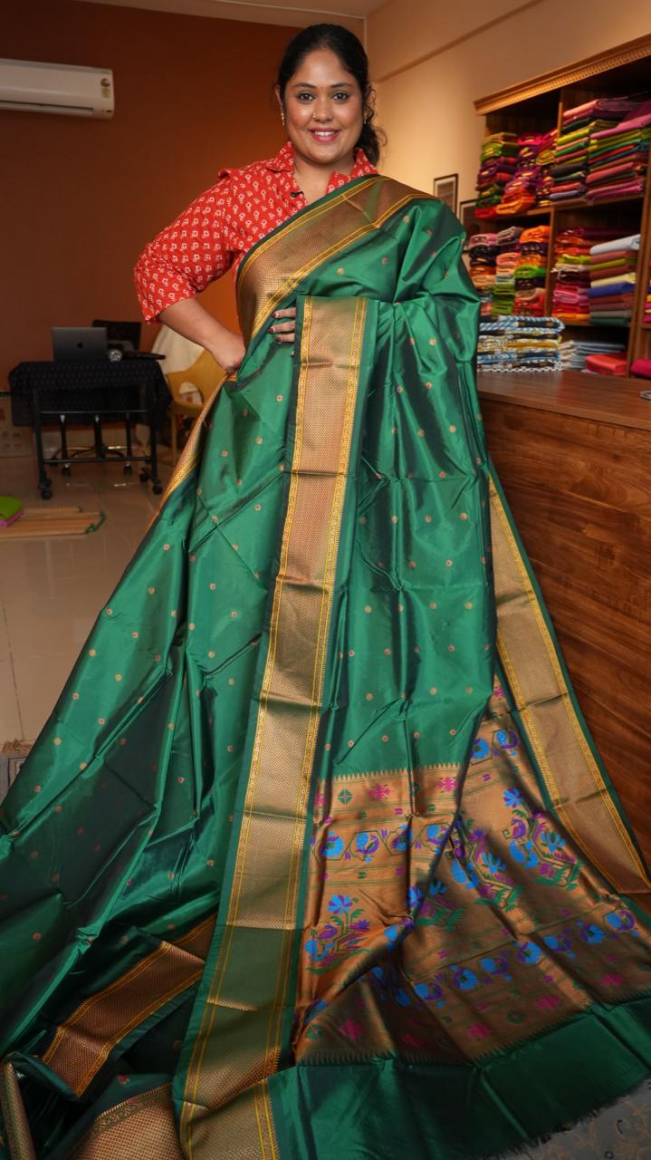 Paithani Semi Silk Sarees - 44-06-01-01 (JADE LEAF)