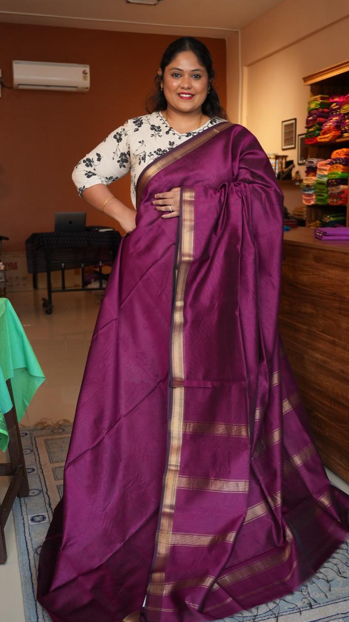 Plain Maheshwari Silk Cotton Saree -05-06B-05-04 (BUTTERFLY PEA)