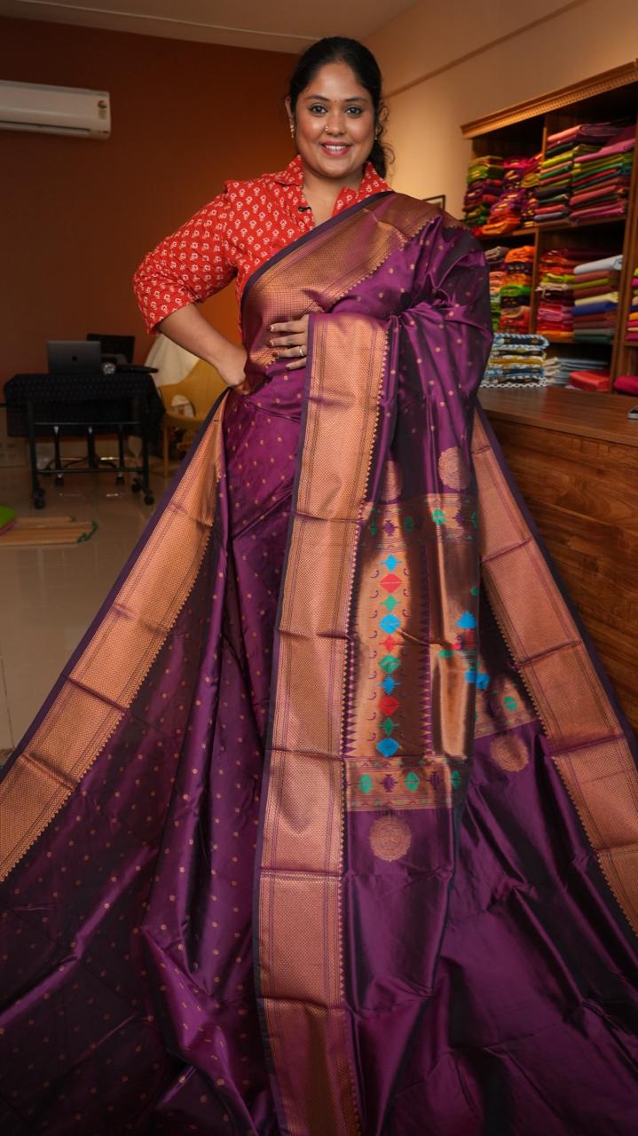 Paithani Semi Silk Sarees - 44-06-01-03 (ROYAL PLUM)