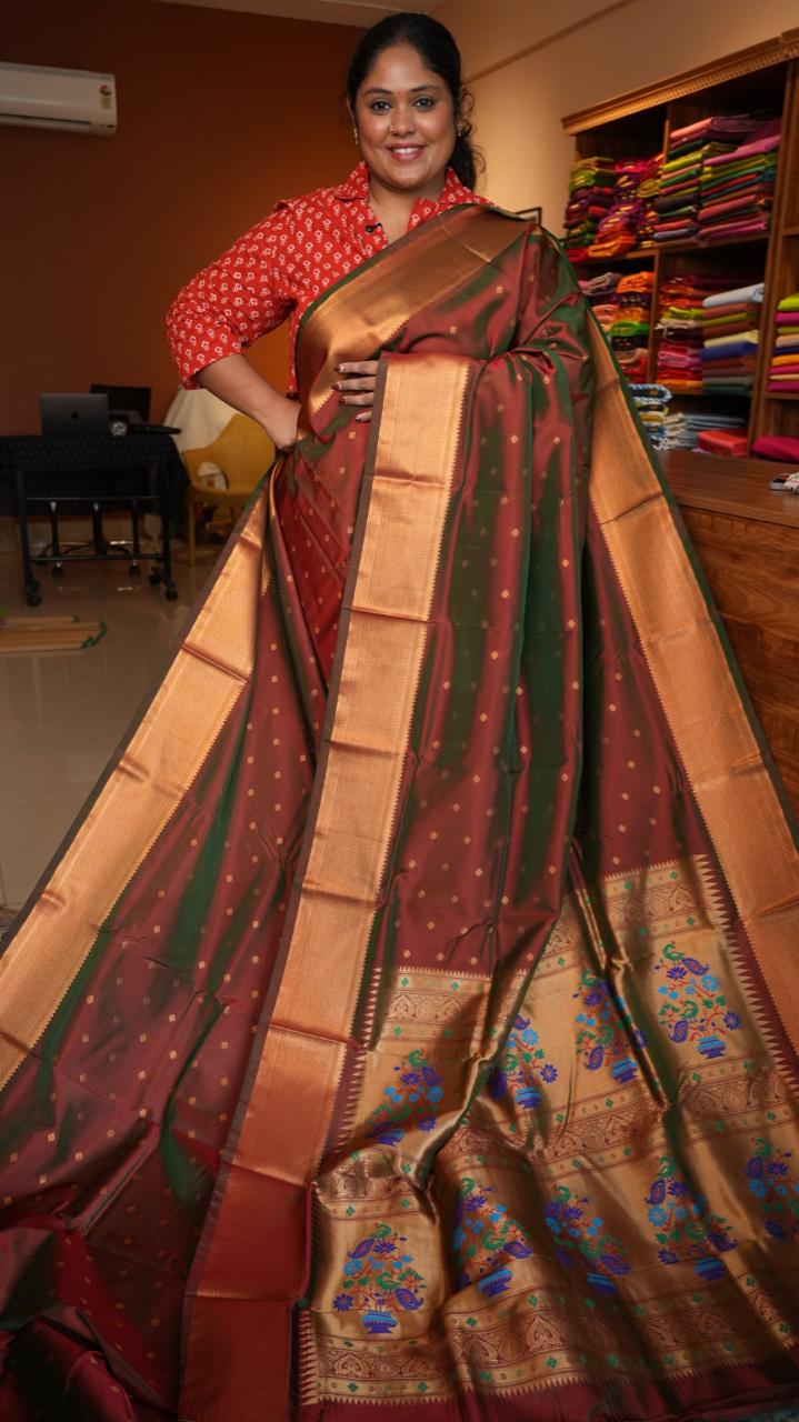 Paithani Semi Silk Sarees - 44-06-01-04 (DARK CHOCOLATE)