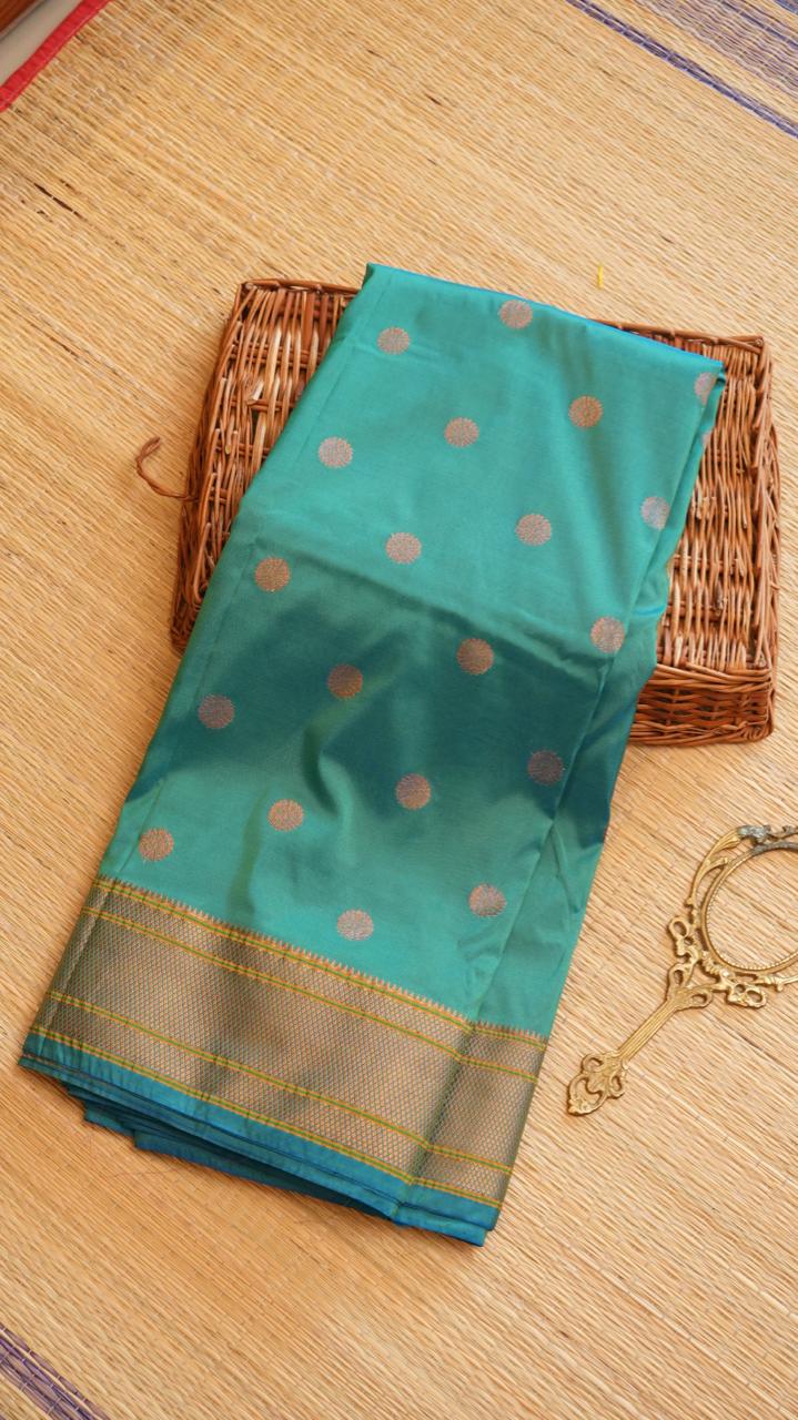 Paithani Semi Silk Sarees - 44-06-01-08 (AQUA MARINE)
