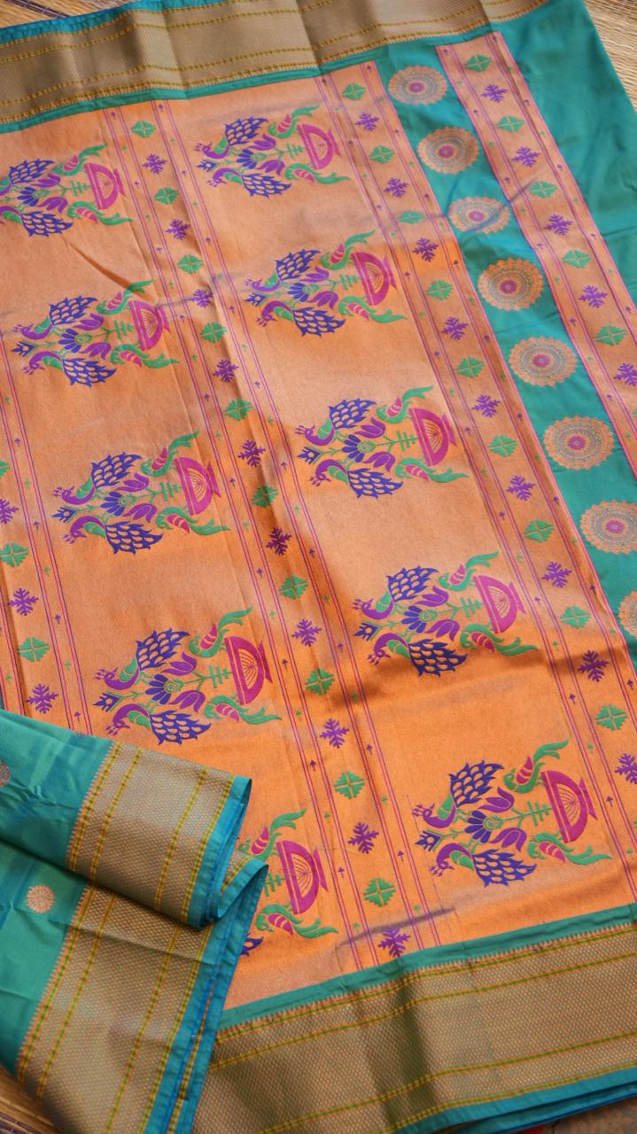Paithani Semi Silk Sarees - 44-06-01-08 (AQUA MARINE)