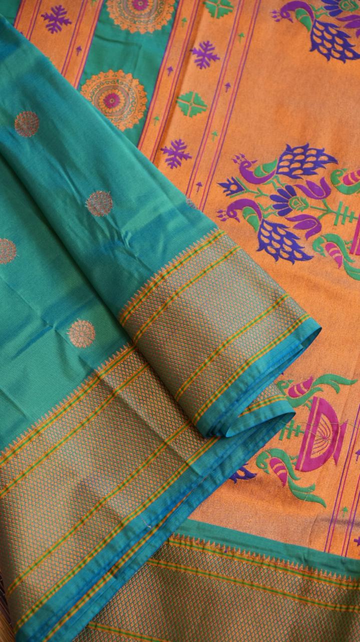 Paithani Semi Silk Sarees - 44-06-01-08 (AQUA MARINE)