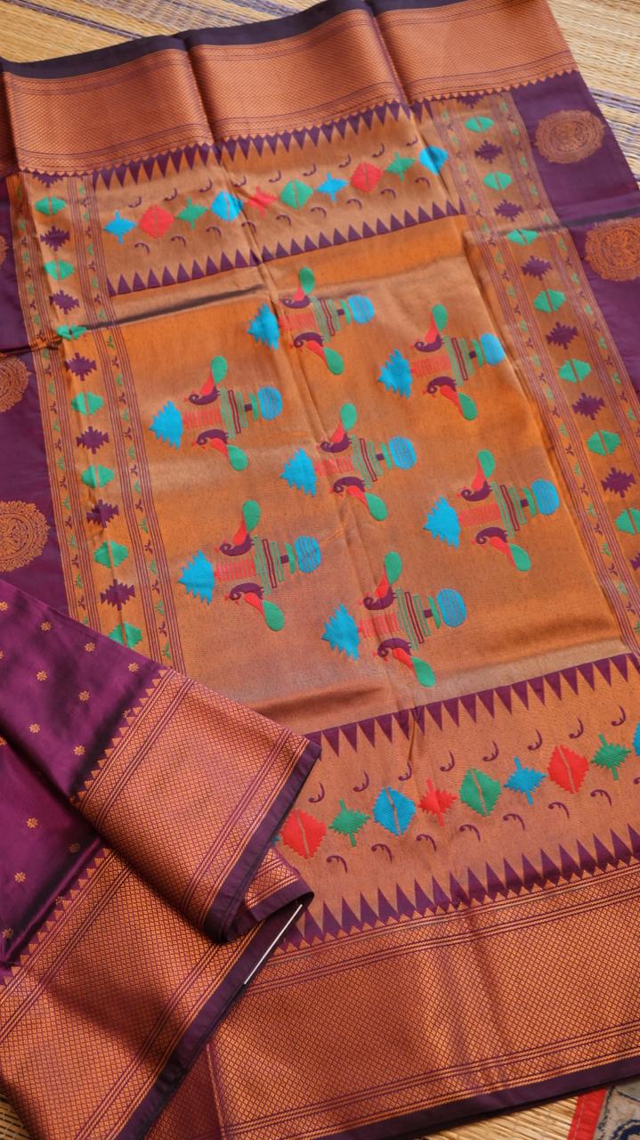 Paithani Semi Silk Sarees - 44-06-01-03 (ROYAL PLUM)