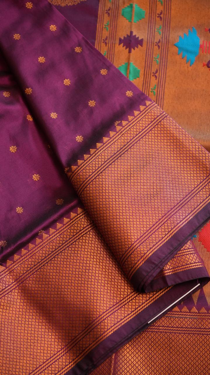 Paithani Semi Silk Sarees - 44-06-01-03 (ROYAL PLUM)