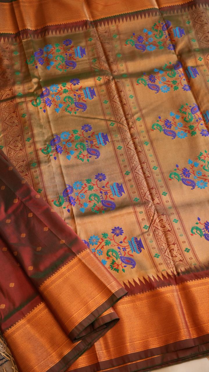 Paithani Semi Silk Sarees - 44-06-01-04 (DARK CHOCOLATE)