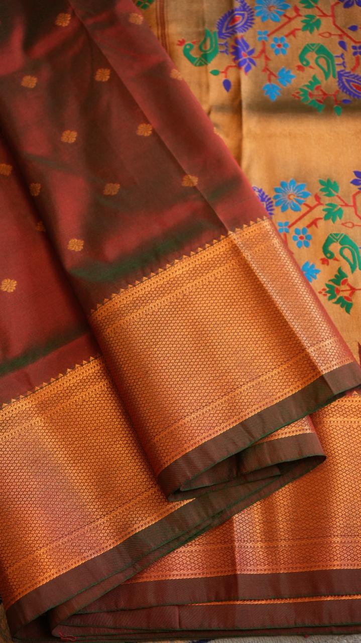 Paithani Semi Silk Sarees - 44-06-01-04 (DARK CHOCOLATE)