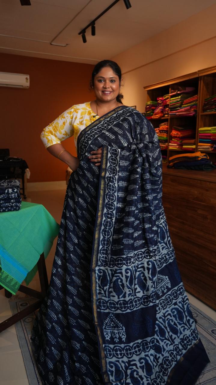 Chanderi Handblock Print Saree -51-06-01-14 ()