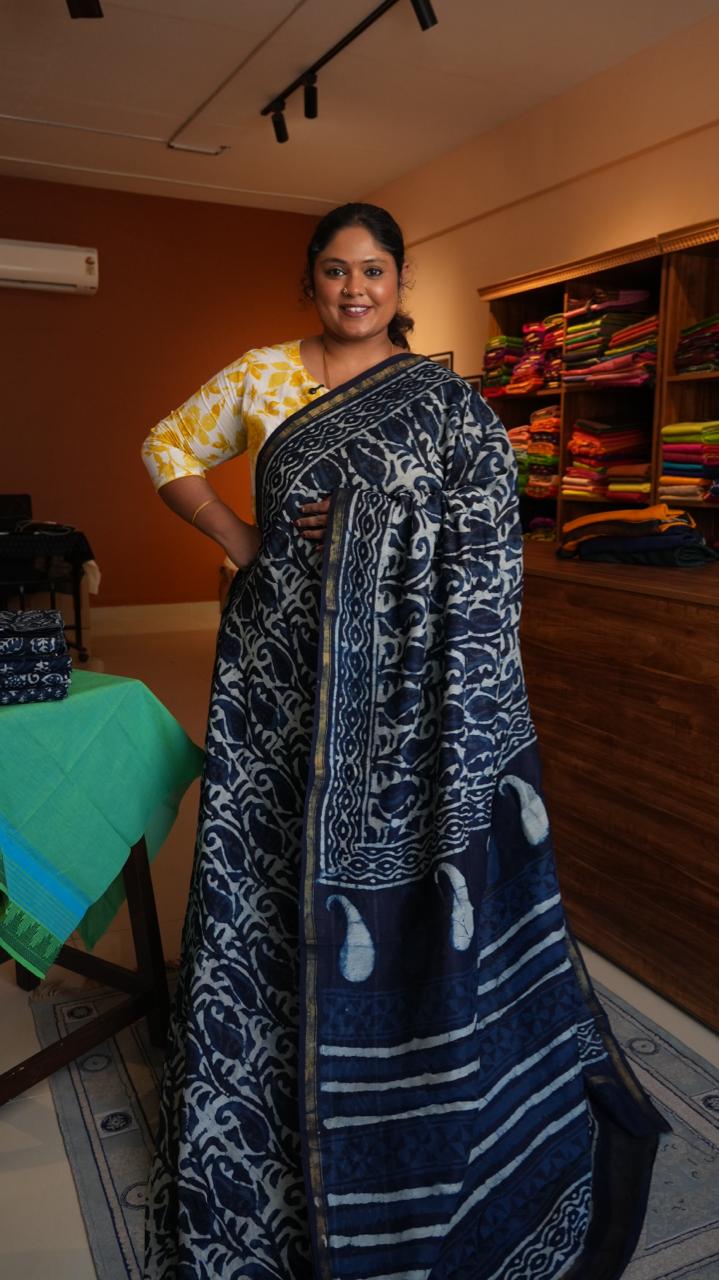 Chanderi Handblock Print Saree -51-06-01-08 (PAISLEY GARDEN)