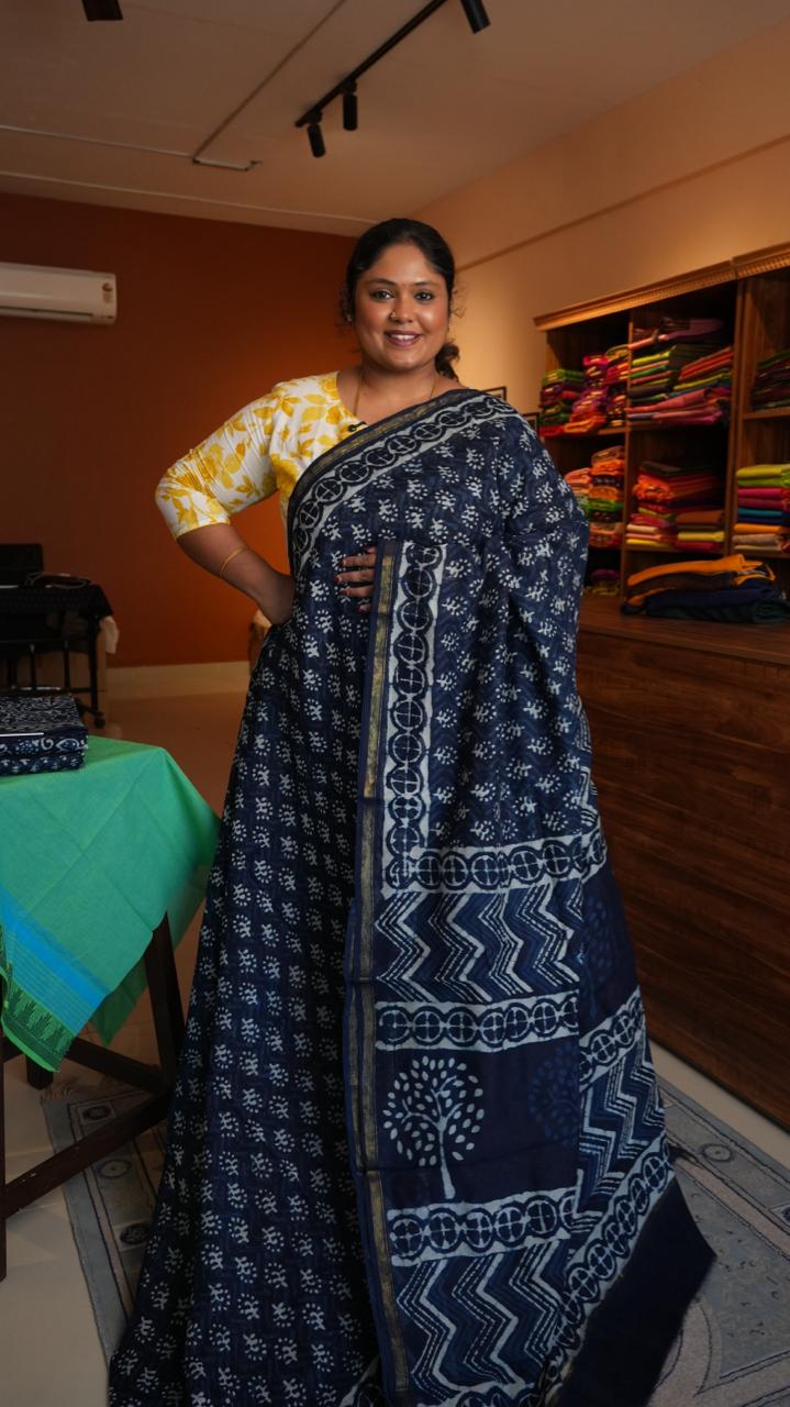 Chanderi Handblock Print Saree -51-06-01-10 (VINTAGE VINE)
