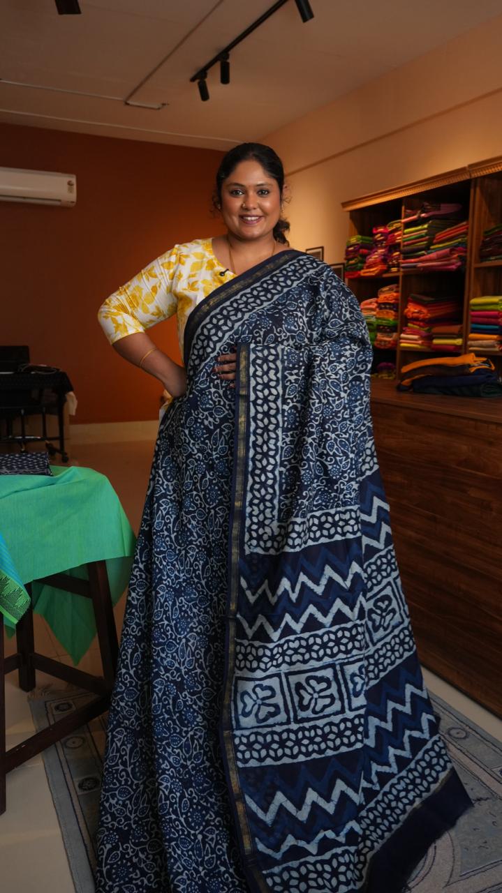 Chanderi Handblock Print Saree -51-06-01-16 (FERN TRAIL)