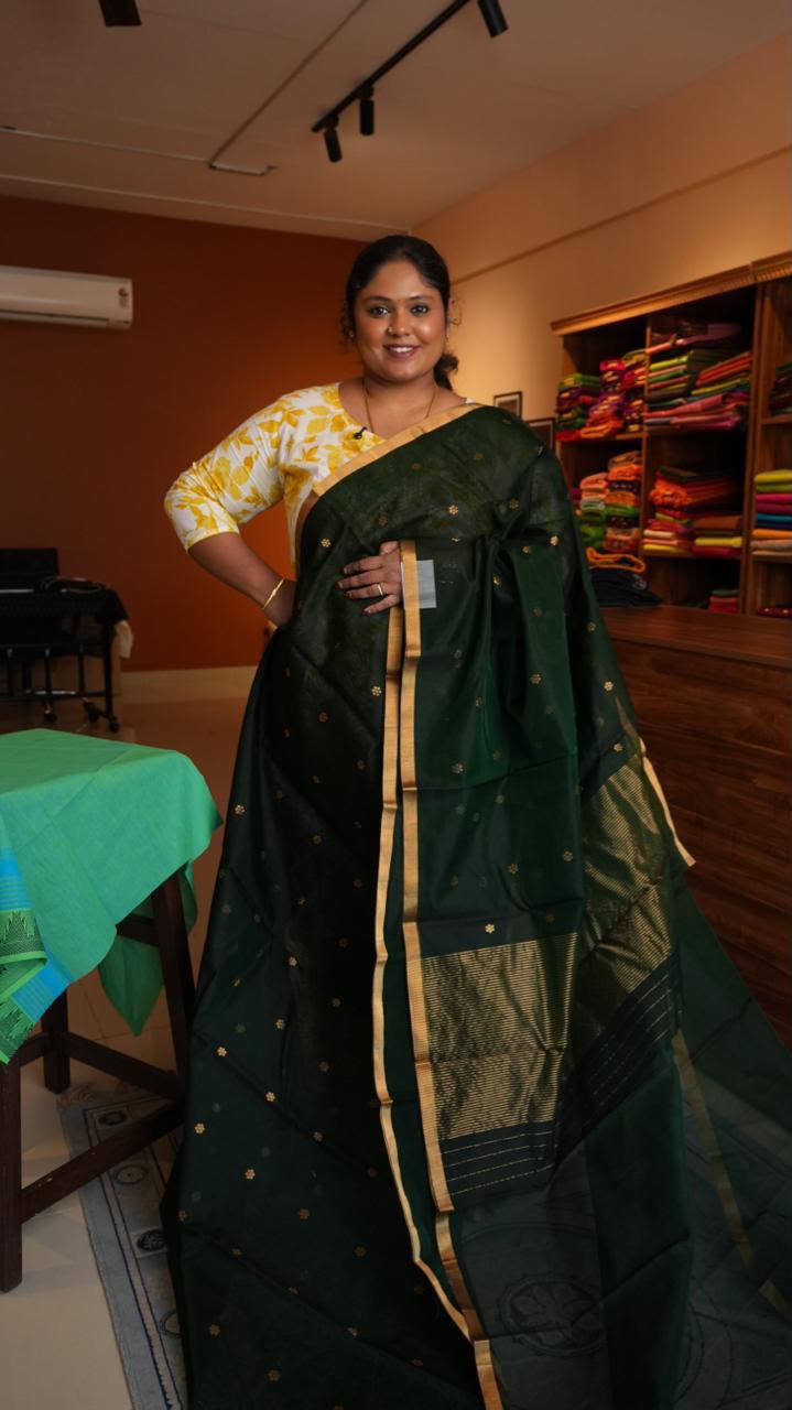 Chanderi Silk Cotton Saree - 51-06-02-01 (FOREST NIGHT)