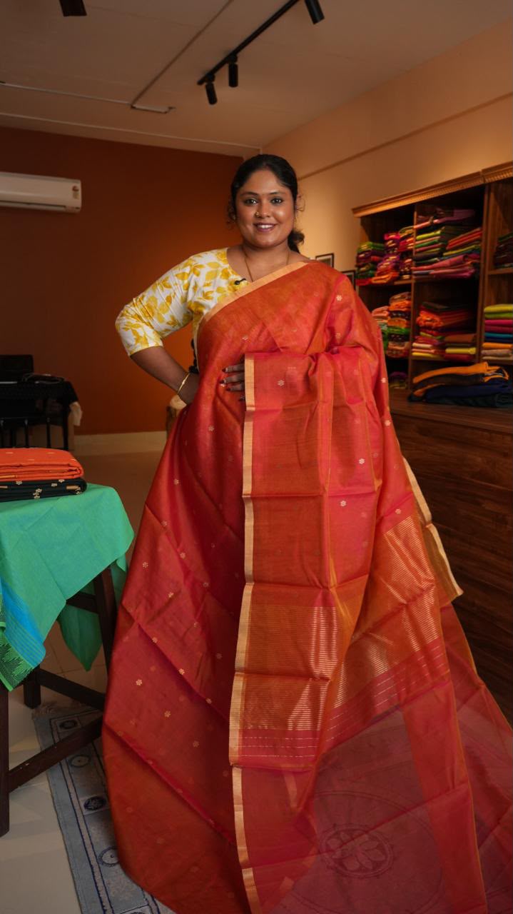 Chanderi Silk Cotton Saree - 51-06-02-05 (AUTUMN FLAME)