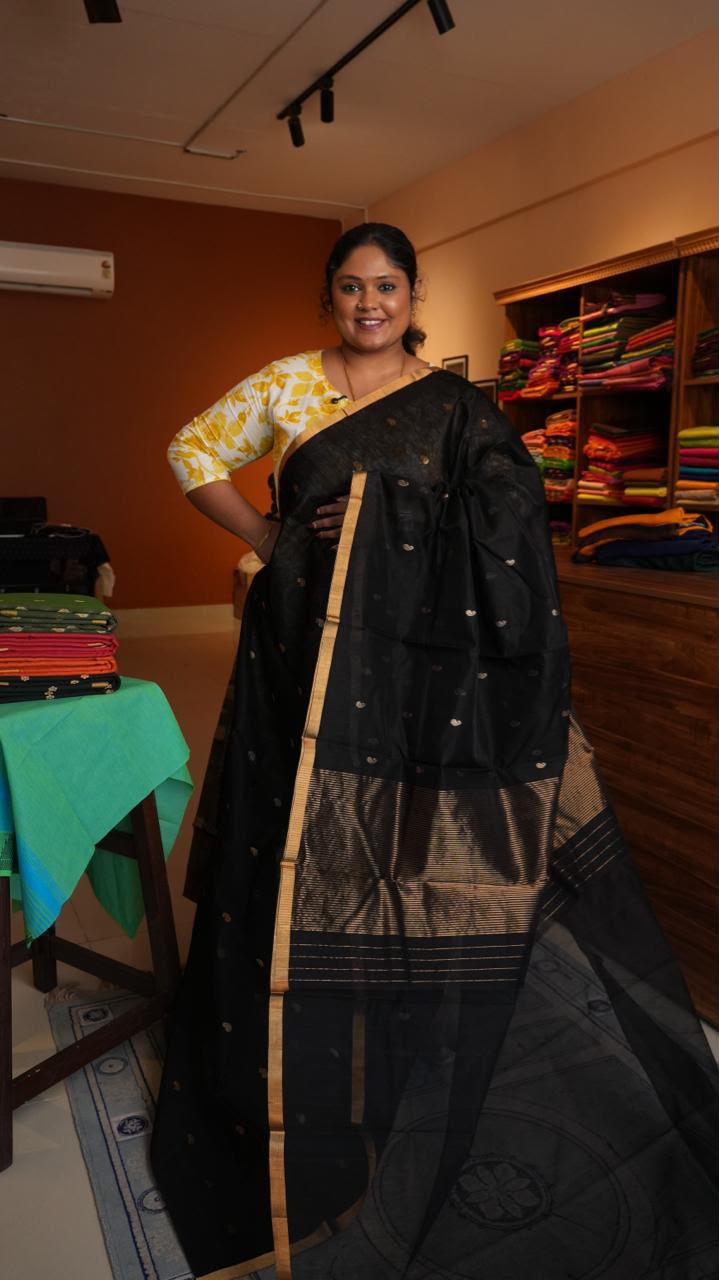 Chanderi Silk Cotton Saree - 51-06-02-04 (MIDNIGHT SKY)