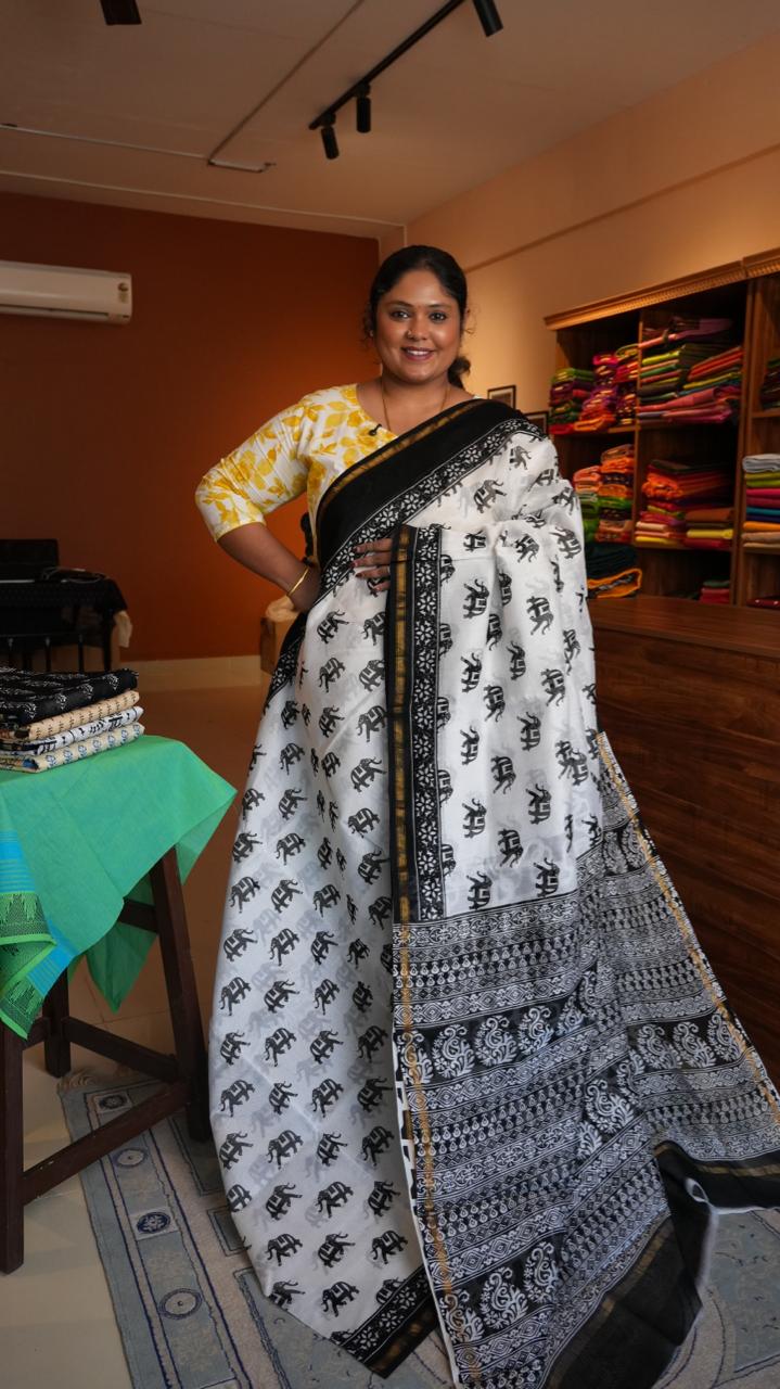 Chanderi Silk Cotton Saree - 51-06-01-11 (PEARL TUSKS)