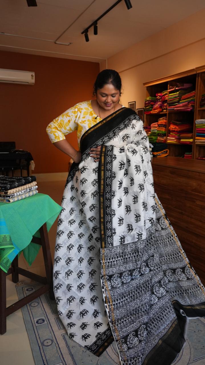 Chanderi Silk Cotton Saree - 51-06-01-11 (PEARL TUSKS)
