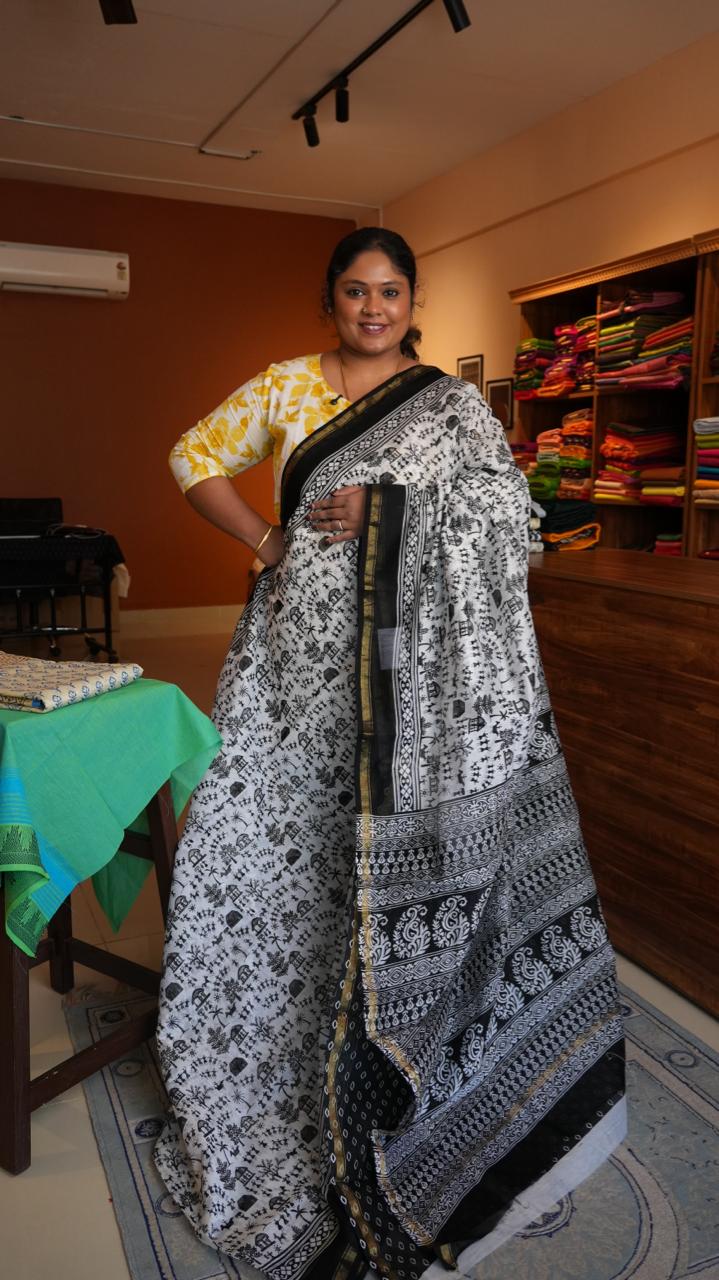 Chanderi Silk Cotton Saree - 51-06-01-04 (IVORY DOODLES)