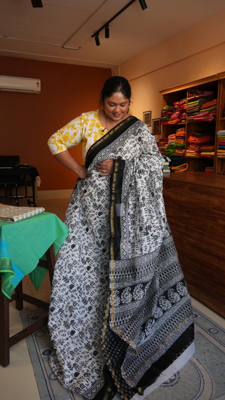Chanderi Silk Cotton Saree - 51-06-01-04 (IVORY DOODLES)